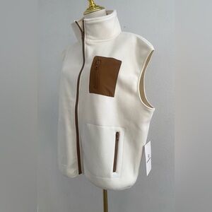 IG In Good State Fleece Vest Women’s 2XL Ivory Cream Brown Zip Pockets NWT  Cozy